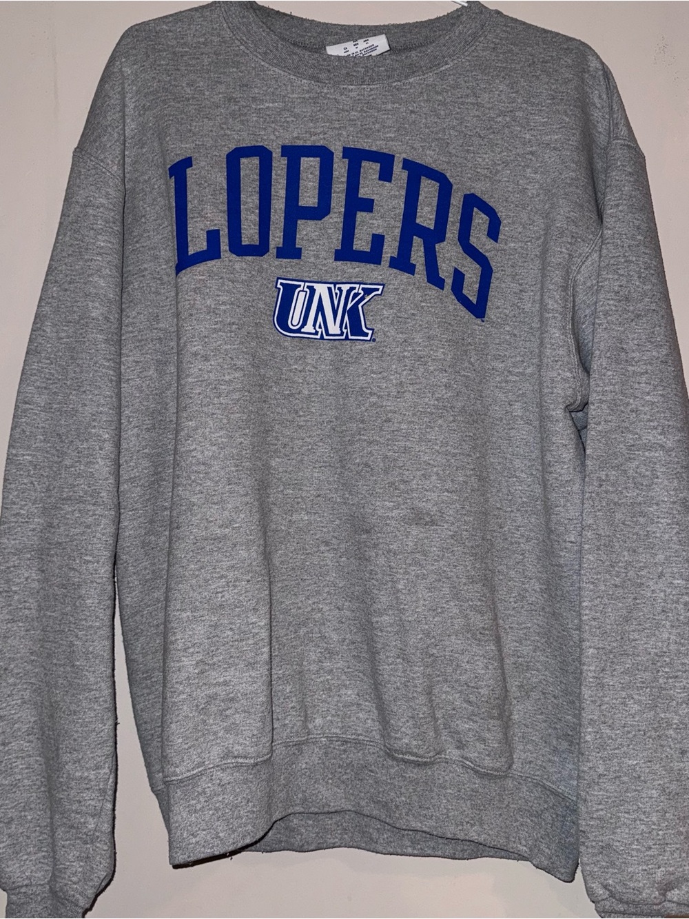 Champion Gray Crewneck Sweatshirt with Blue LOPERS and UNK Logos